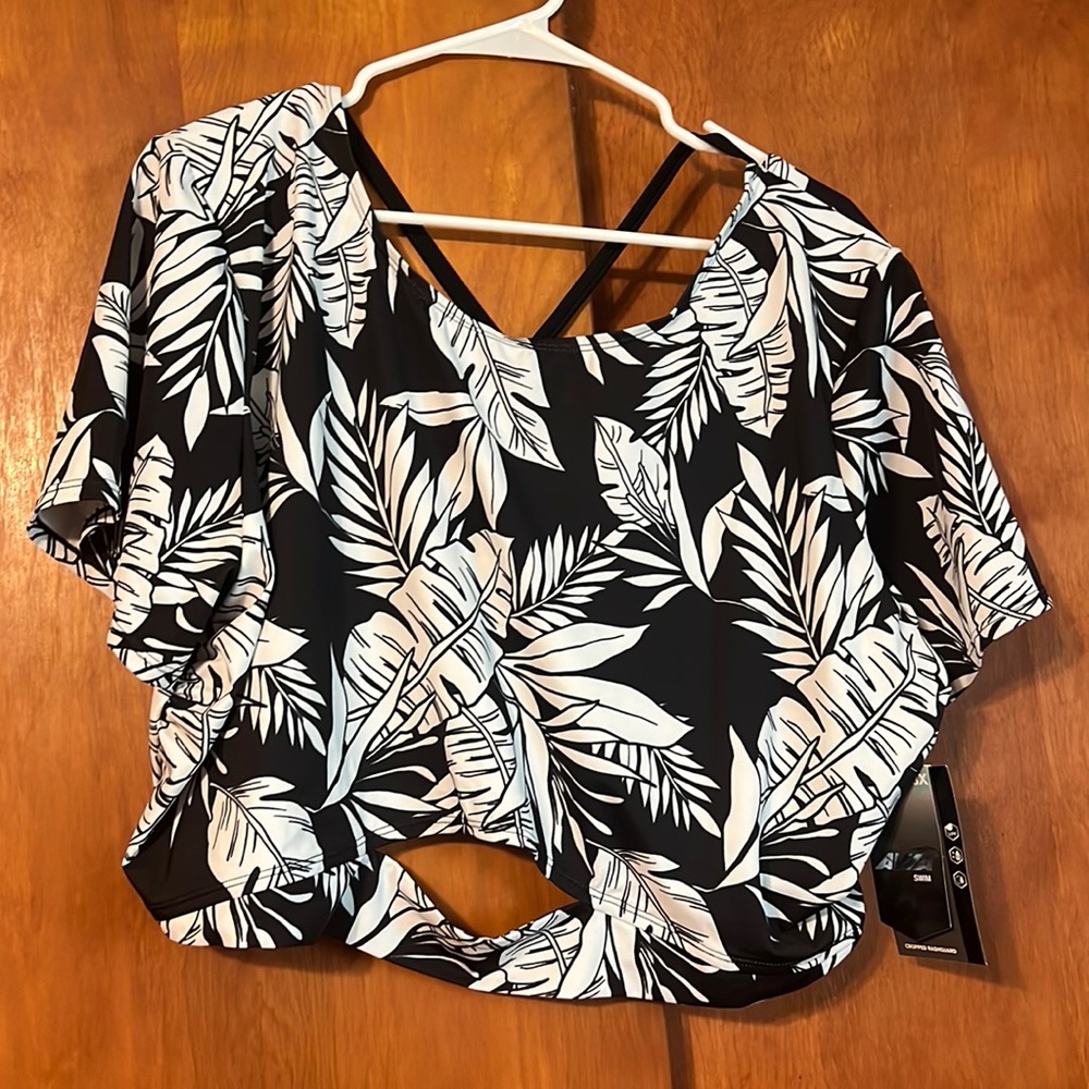 Avia floral print swimsuit cropped short sleeve bikini top 3xl, NWT